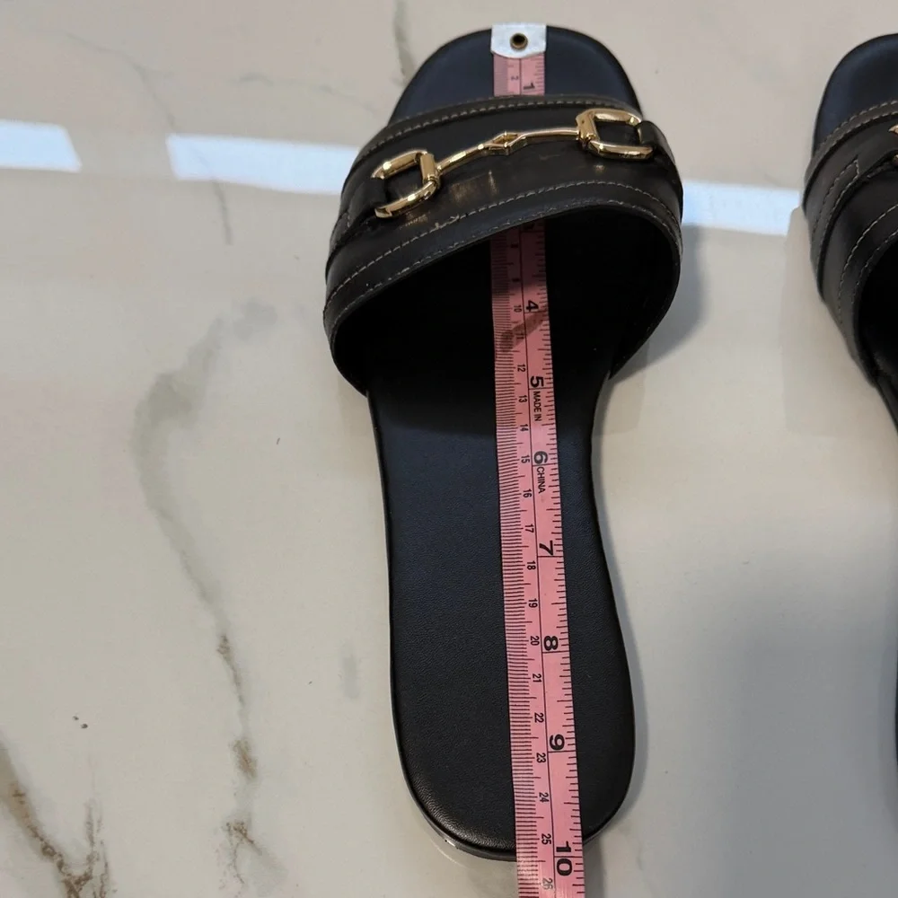 Mango Black Slide Sandals with Gold Horsebit Trim - Picture 8 of 8